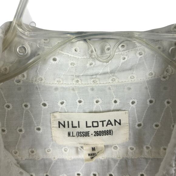 Nili Lotan White Floral Eyelet Lace Collared Button Down Shirt M - Picture 4 of 6